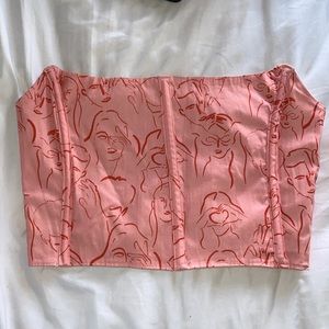 Pink/Red Abstract Cropped Corset Top with Lace Up Back Going Out Top Valentines